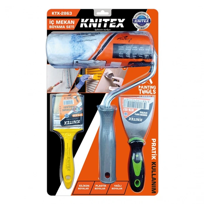 3PCS  NALBUR - BOYACI SET  SPATULA - KESTİRME FIRÇA - BOYA RULO 20CM (4940)