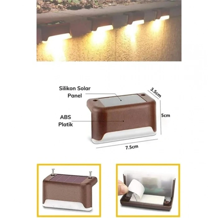 4 ADET SOLAR MERDİVEN LED - KAHVERENGİ KASA (4940)