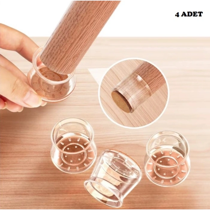 4'lü Keçeli Şeffaf Silikon Sandalye Ayak Koruyucu Seti (4940)