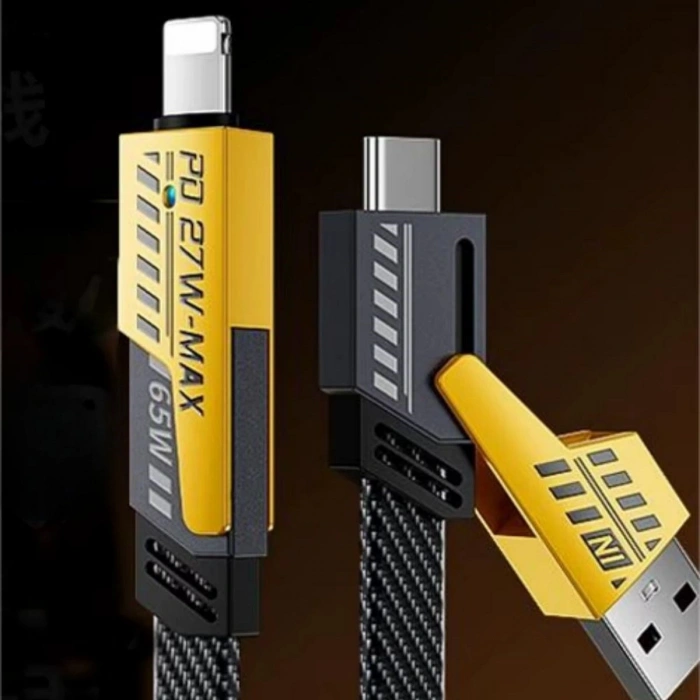 4in1 65W Hızlı Şarj Kablosu – Type-C to USB-A + Type-C to Lightning, 27W PD Destekli Çoklu Şarj Kablo (4940)