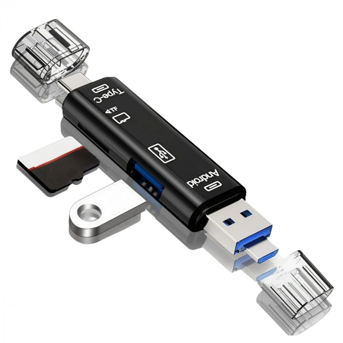 5 in 1 Çok Fonksiyonlu USB 2.0 Micro Sd Kart Okuyucu - Usb/micro Usb/type-C Çıkışlı, Otg Çevirici (4940)