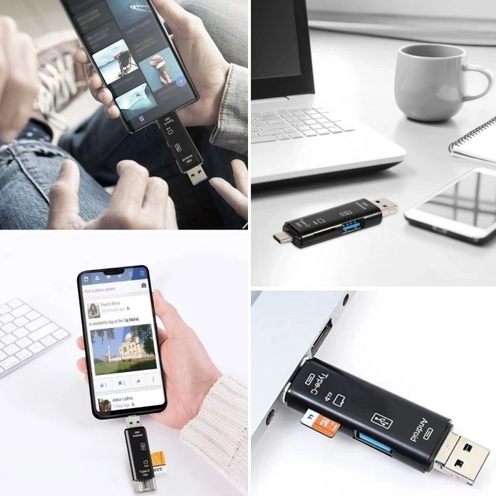 5 in 1 Çok Fonksiyonlu USB 2.0 Micro Sd Kart Okuyucu - Usb/micro Usb/type-C Çıkışlı, Otg Çevirici (4940)