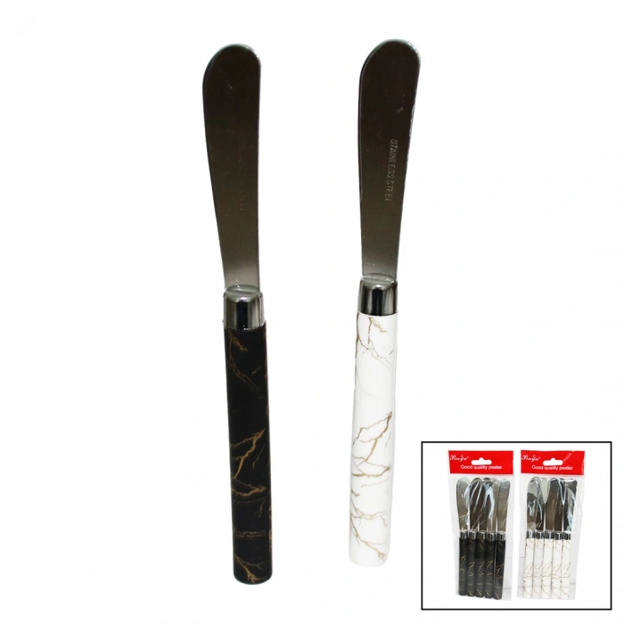 5 PARÇA  UZUN KAHVALTI BIÇAK - MERMER DESEN SAPLI 16.5 cm (4940)