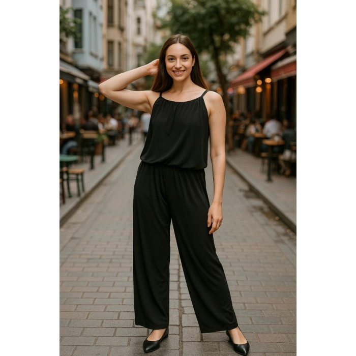 Kadın Rahat Kesim Askılı Bol Paça Sandy Kumaş Fırsat Ürün Tulum-Elbise