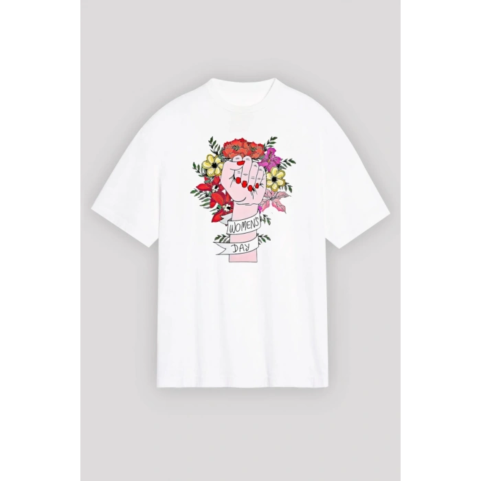 8 Mart Dünya Kadınlar Günü İçin Özel Baskılı T-shirt - Beyaz