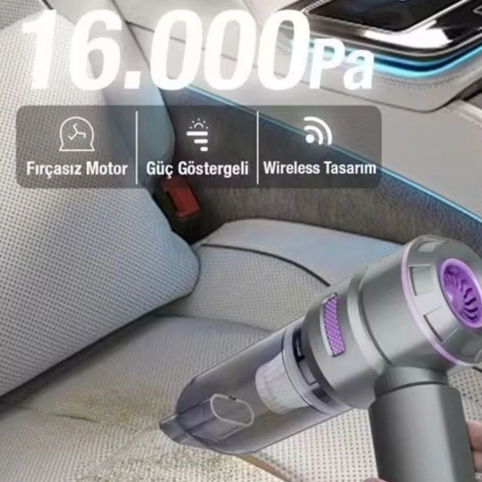 9 Farklı Uçlu Kablosuz Şarjlı Araç İçi Süpürge – Wireless Destekli, Güçlü Emiş, Taşınabilir Pratik Araç Temizleyici (4940)