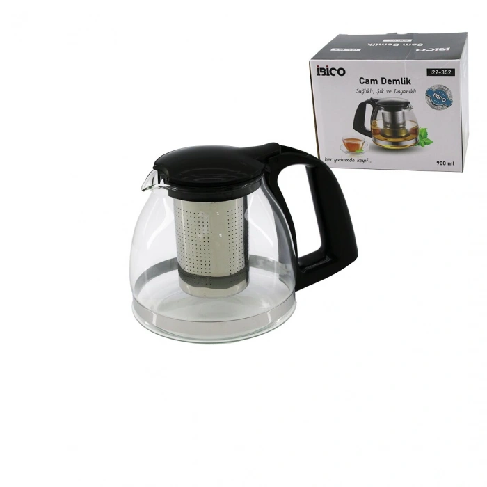 900ML CAM DEMLİK ÇELİK SÜZGEÇLİ - PLASTİK KULP - KAPAK - KROM ÇERÇEVE (4940)