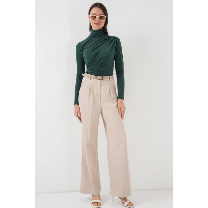 925 Büzgü Detaylı Sandy Bluz - Zümrüt Yeşili