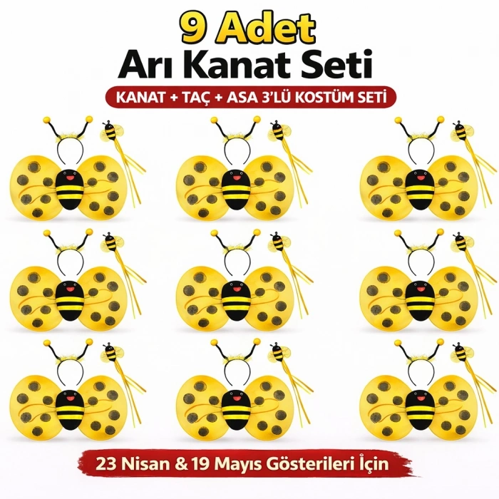 9’lu Arı Kostüm Seti – Kanat Taç Asa (4940)