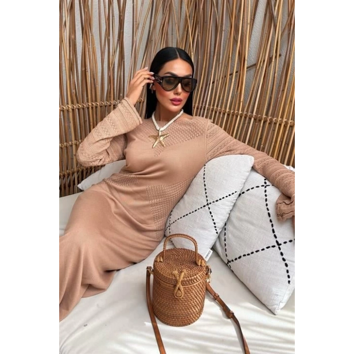 Ajur Detaylı Bisiklet Yaka Triko Elbise 2861