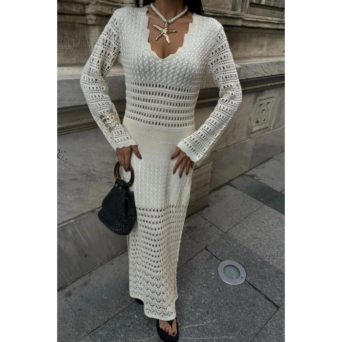 Ajur Detaylı İspanyol Kol Elbise 2840