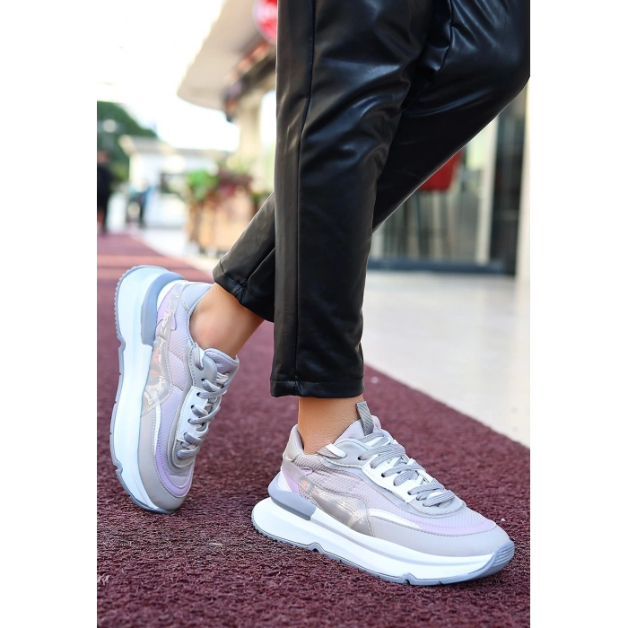 Aleh Gri Cilt Bağcıklı Spor Ayakkabı