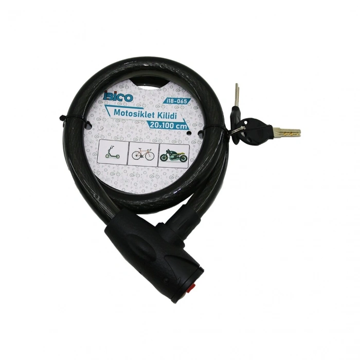 ANAHTARLI AÇ-KAPA KİLİT KAPAKLI MOTOR - BİSİKLET KİLİT ÇELİK TEL SİYAH ŞEFFAF KILIF 20MMX100CM (4940)
