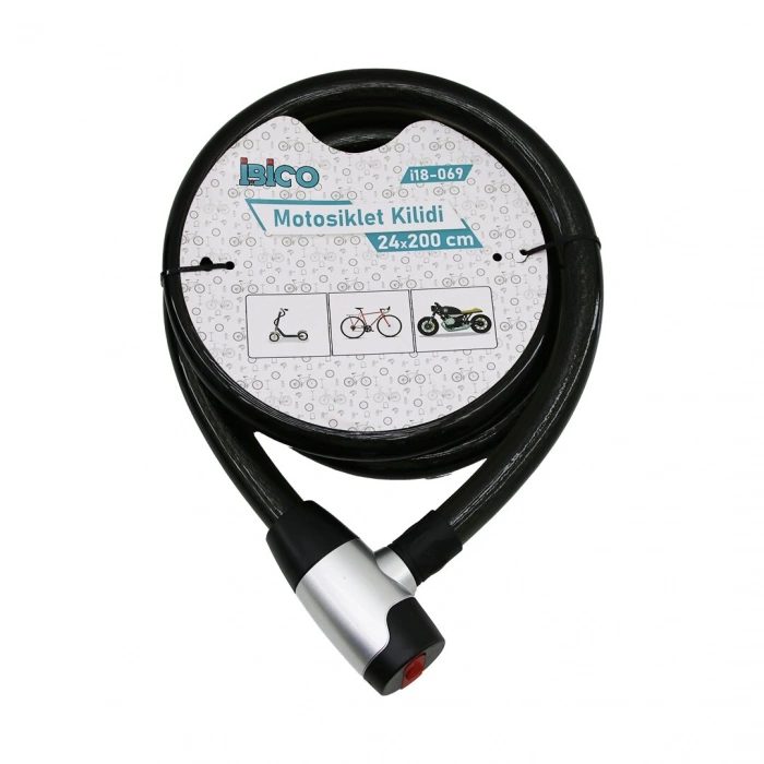 ANAHTARLI METAL KAPLAMA KAFAÇEK-İT KİLİT KAPAKMOTOR - BİSİKLET KİLİT ÇELİK TELSİYAH ŞEFFAF KILIF24MMX200CM (4940)