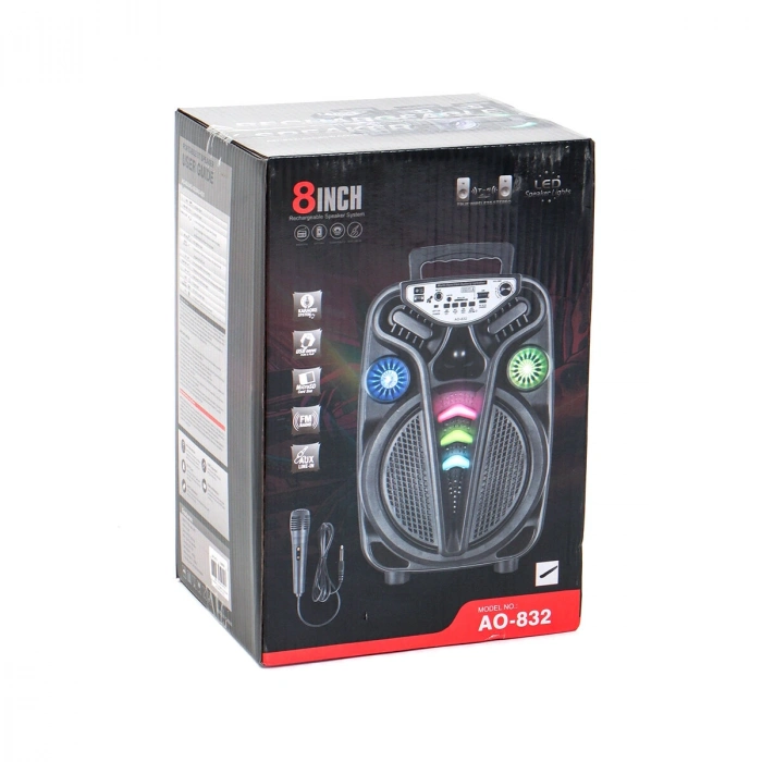 AO-835-832 KARAOKE MİKROFONLU WİRELESS HOPARLÖR - SPEAKER IŞIKLI USB ŞARJLI DC 5V - TF - AUX 8 INC INCH PL-4681 (4940)