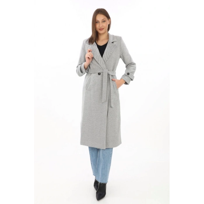 Astarlı Balık Sırtı Kaşmir Kaşe Kaban - Gri