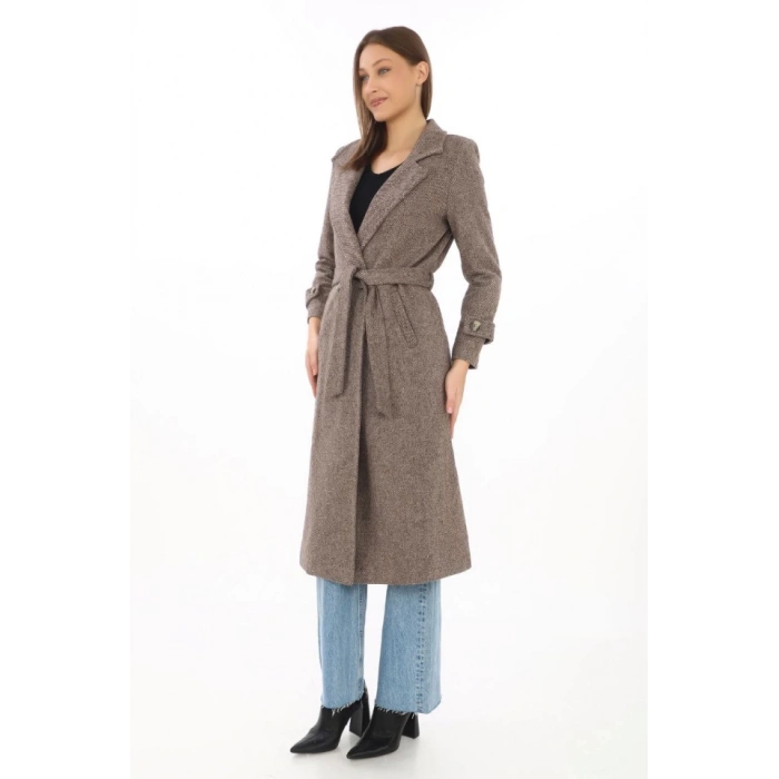 Astarlı Balık Sırtı Kaşmir Kaşe Kaban - Vizon