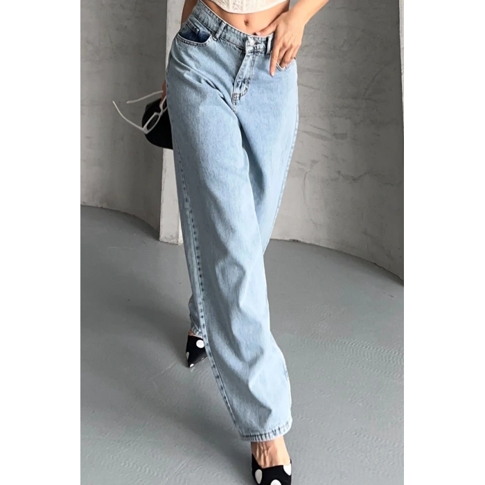 Baggy kar yıkama buz mavi jeans pantolon d2007