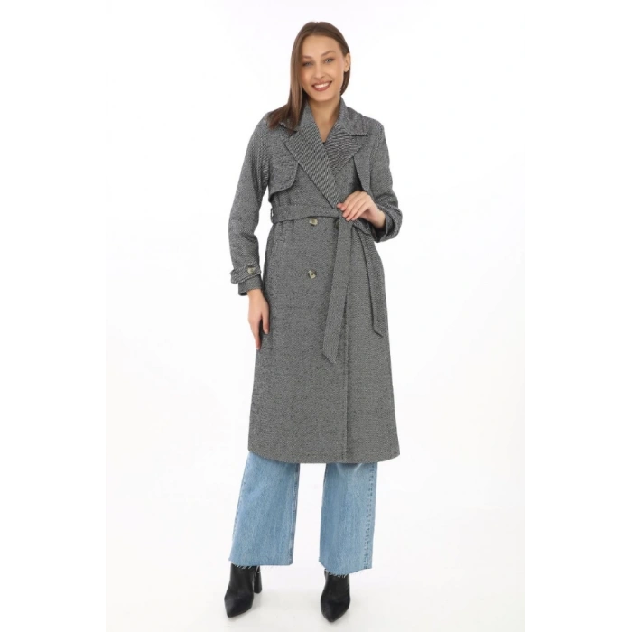 Balık Sırtı Kaşmir Uzun Kaşe Kaban - Füme