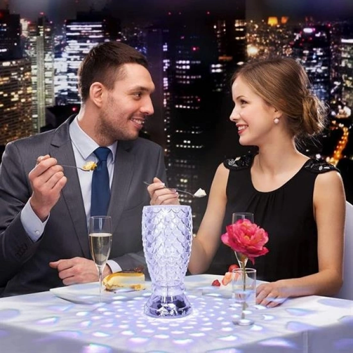 Balık Süzgeç Model USB Şarjlı Kumandalı 16Farklı Işık Modlu Masa Üstü Kristal Akrilik Led (4940)