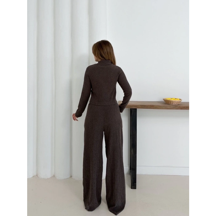 Balıkçı yaka örme takım kahve st265865