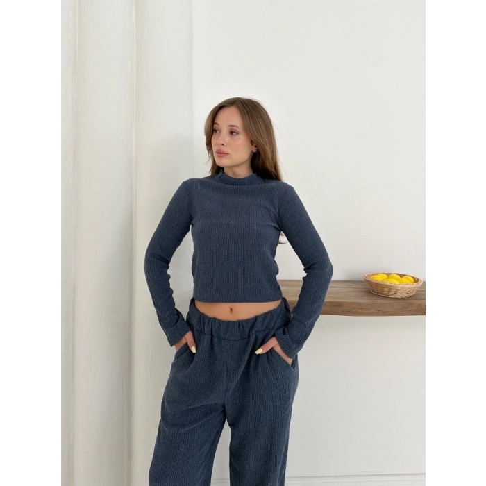 Balıkçı yaka örme takım lacivert st265865