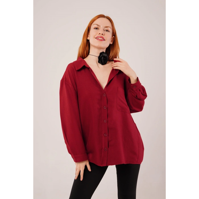 Basic Oversize Bordo Gömlek