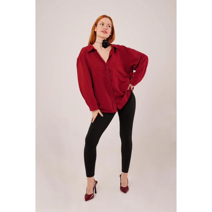 Basic Oversize Bordo Gömlek