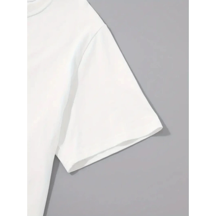 Baskılı Oversize Bisiklet Yaka T-shirt - Beyaz