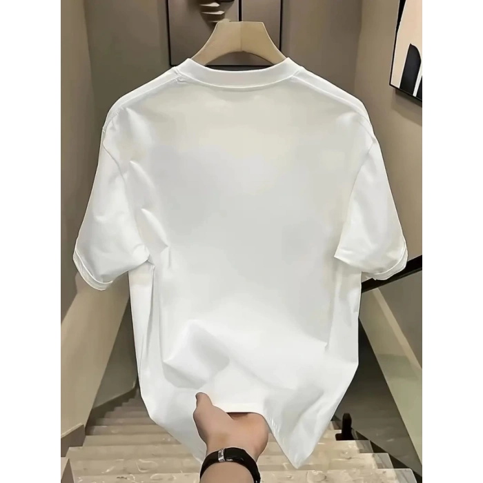 Baskılı Oversize Bisiklet Yaka T-shirt - Beyaz