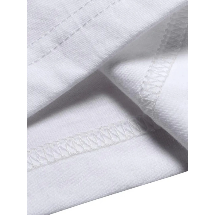 Baskılı Oversize Bisiklet Yaka T-shirt - Beyaz