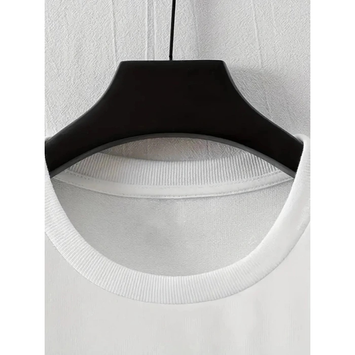 Baskılı Oversize Bisiklet Yaka T-shirt - Beyaz