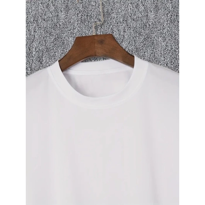 Baskılı Oversize Bisiklet Yaka T-shirt - Beyaz