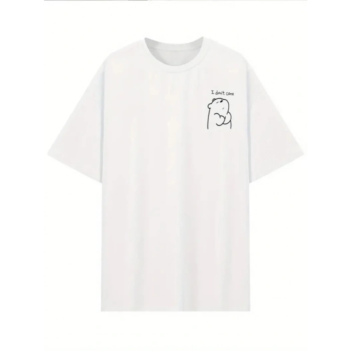 Baskılı Oversize Bisiklet Yaka T-shirt - Beyaz