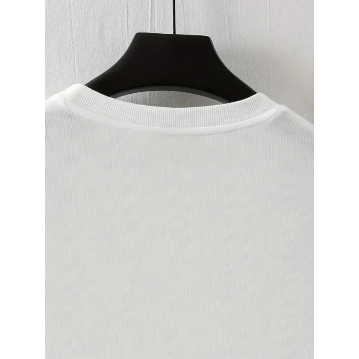 Baskılı Oversize Bisiklet Yaka T-shirt - Beyaz