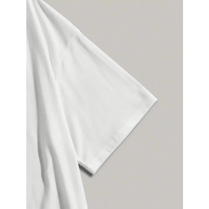 Baskılı Oversize Bisiklet Yaka T-shirt - Beyaz