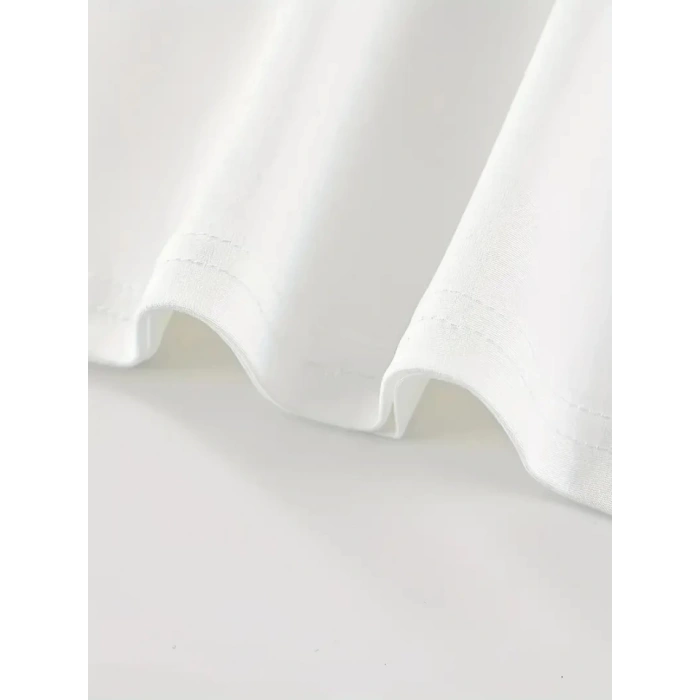 Baskılı Oversize Bisiklet Yaka T-shirt - Beyaz