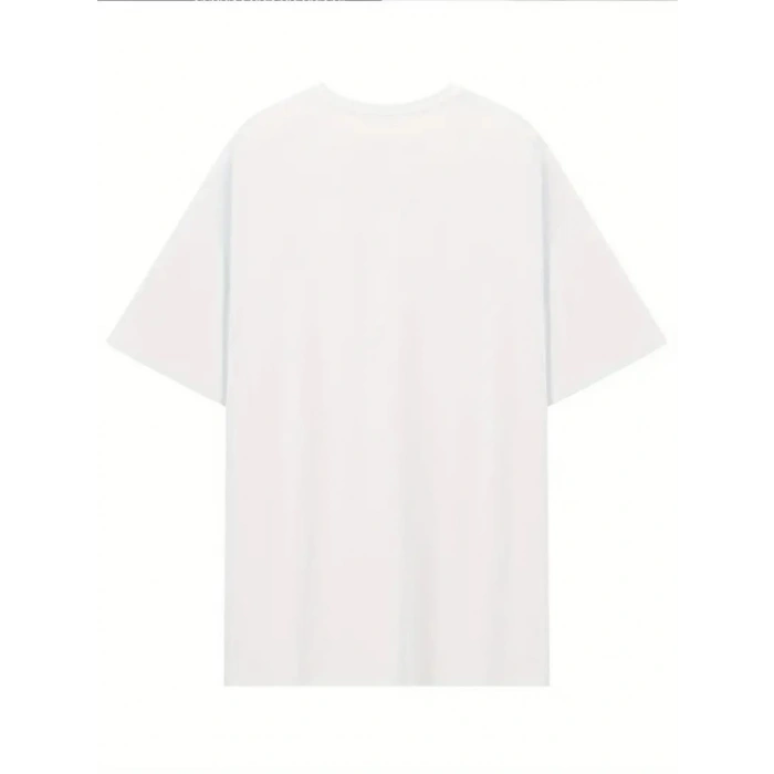 Baskılı Oversize Bisiklet Yaka T-shirt - Beyaz