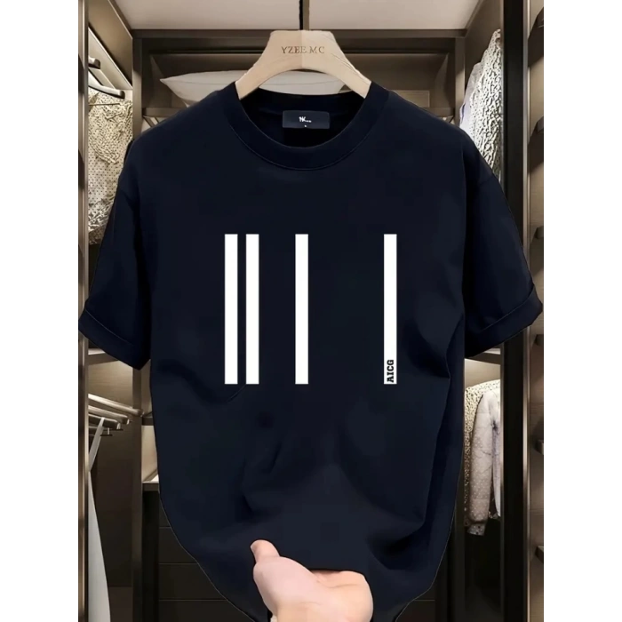 Baskılı Oversize Bisiklet Yaka T-shirt - Siyah