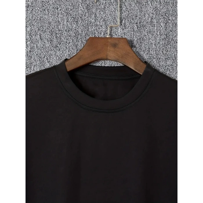 Baskılı Oversize Bisiklet Yaka T-shirt - Siyah