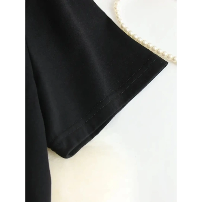 Baskılı Oversize Bisiklet Yaka T-shirt - Siyah