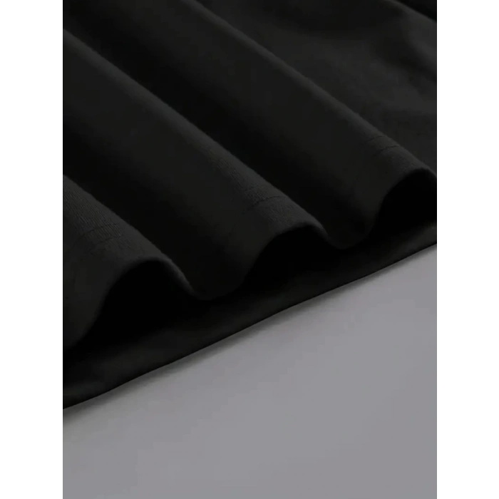 Baskılı Oversize Bisiklet Yaka T-shirt - Siyah