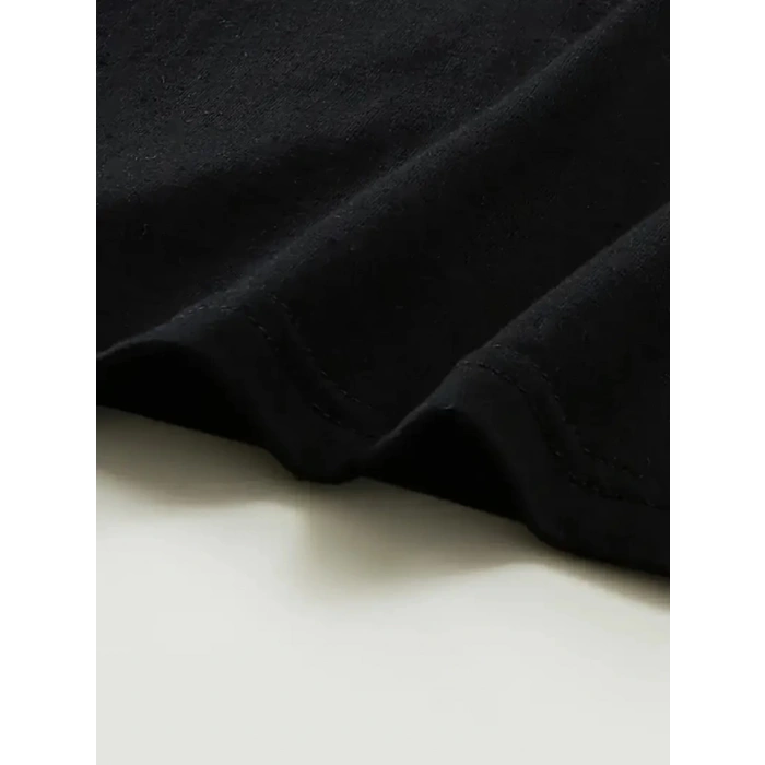 Baskılı Oversize Bisiklet Yaka T-shirt - Siyah