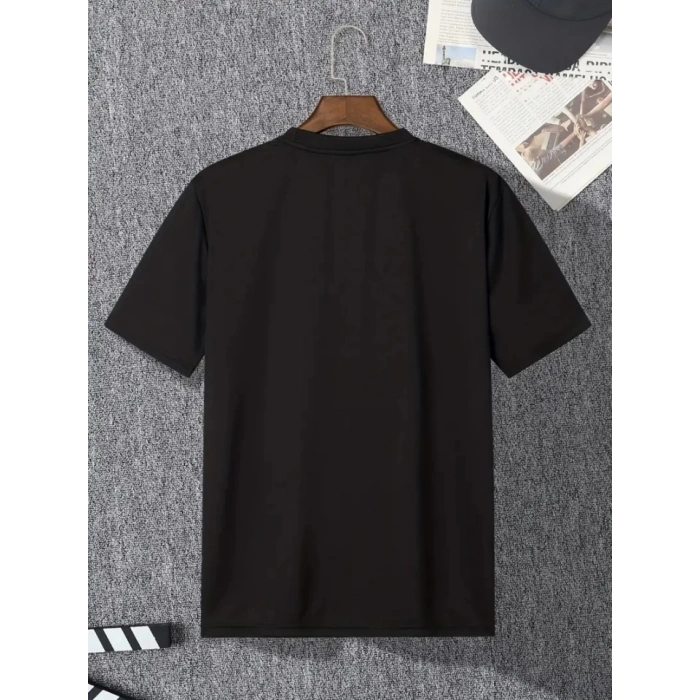 Baskılı Oversize Bisiklet Yaka T-shirt - Siyah