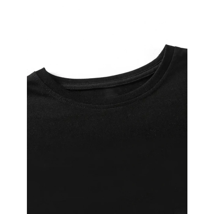 Baskılı Oversize Bisiklet Yaka T-shirt - Siyah