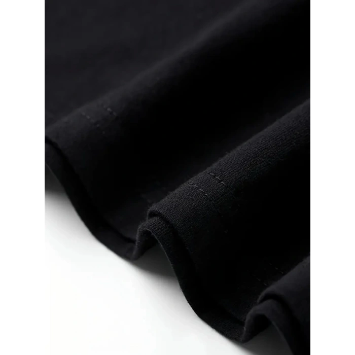 Baskılı Oversize Bisiklet Yaka T-shirt - Siyah