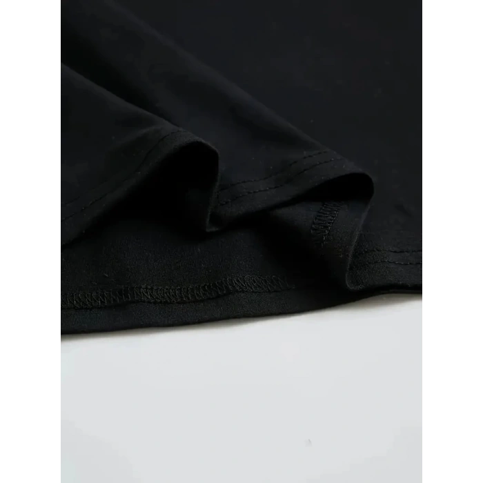 Baskılı Oversize Bisiklet Yaka T-shirt - Siyah