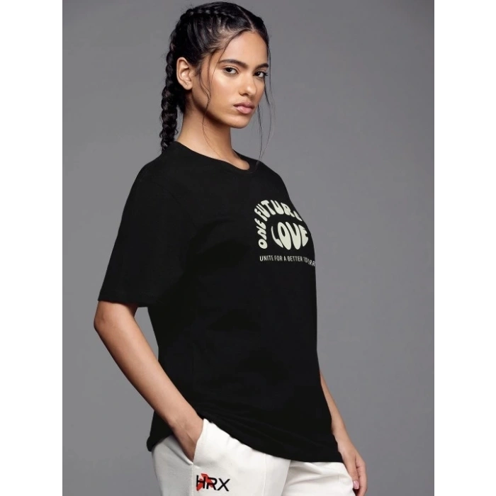 Baskılı Oversize T-shirt - Siyah