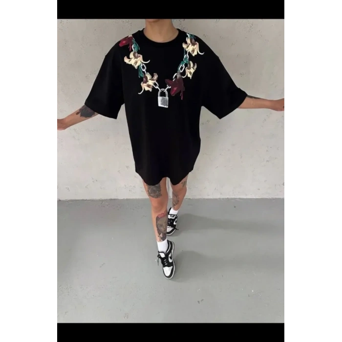 Baskılı T-Shirt Kısa Kol Bisiklet Yaka Regular Rahat Kalıp Günlük Tişört - Siyah