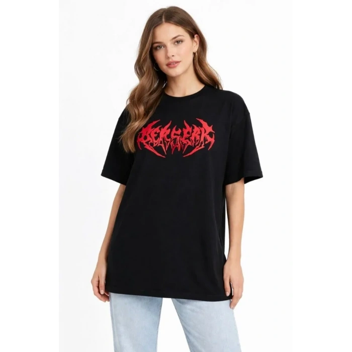 Baskılı T-Shirt Yazlık Kısa Kol Bisiklet Yaka Rahat Kalıp Tişört - Siyah